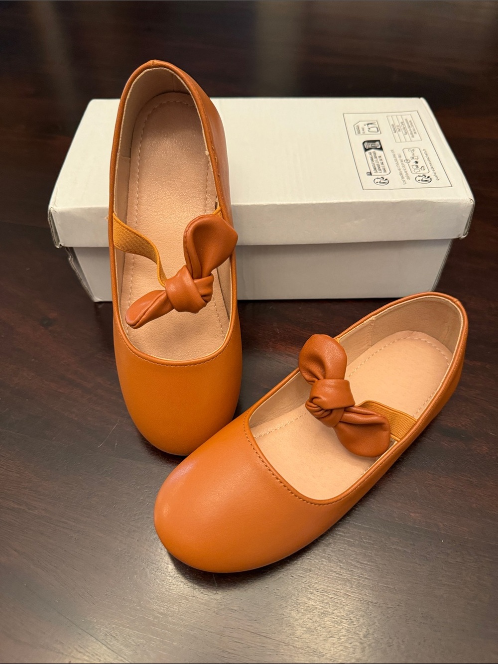 Girls Brown Bow Mary Jane Flats - Kids Shoes Size 32 (US 1) Faux Leather